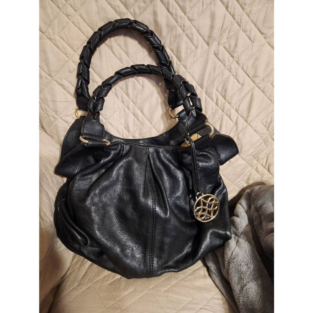 Antonio Melani Black Satchel Purse Leather Handbag Shoulder Pockets Large